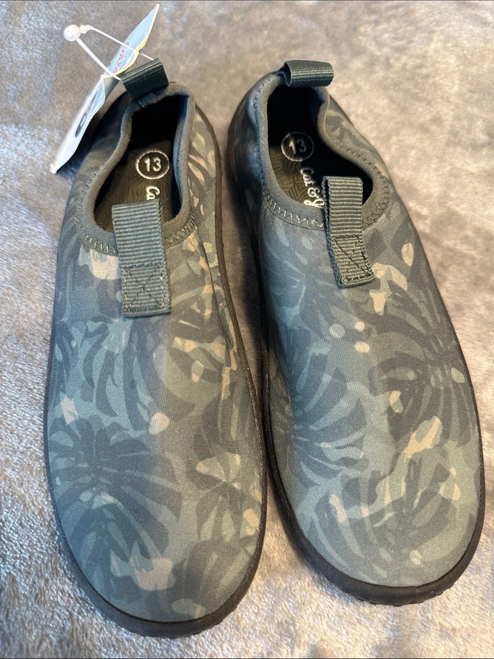 NWTS Cat & Jack Greenish Gray Slip-On Kids Water Shoes Sz 13